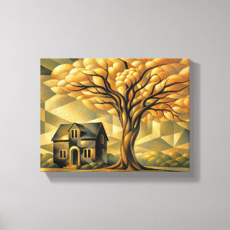 House and Tree in Art Deco Canvas Print