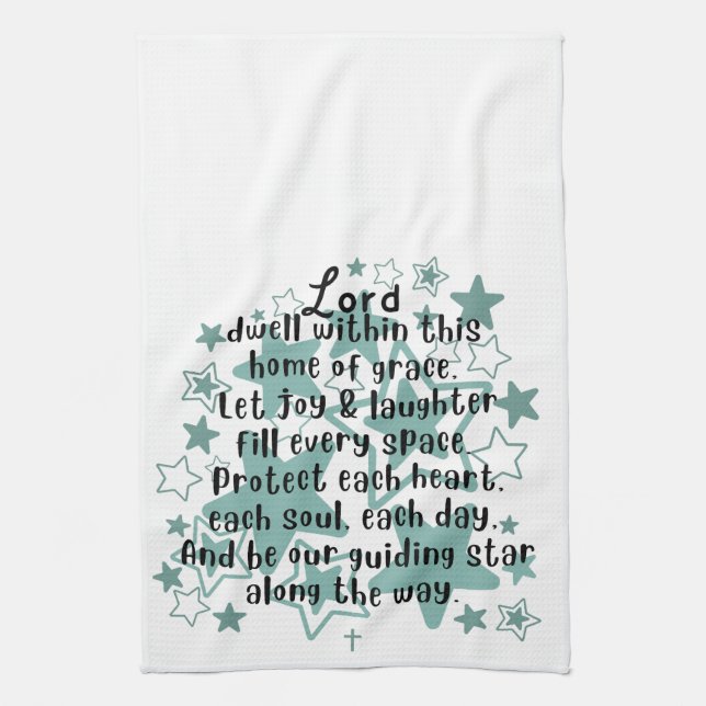 House Blessing Poem Teal Stars Kitchen Towel (Vertical)