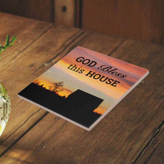 House Blessing Sunset Silhouette Tile (In Situ)