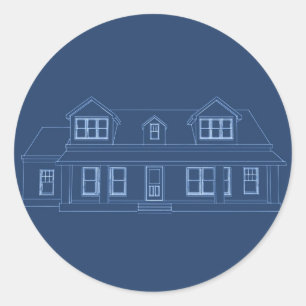 House: Blue Print Drawing: Classic Round Sticker