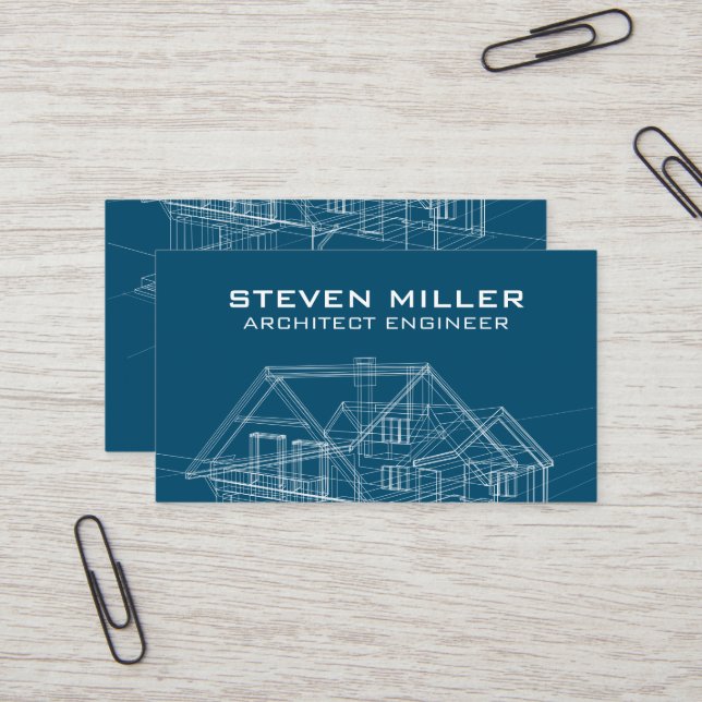 House Blue Print Schematics | Architect Business Card (Front/Back In Situ)