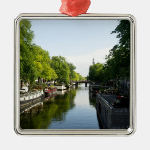 House Boats on Amsterdam Canal Metal Ornament