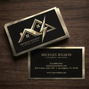 House & Bolt Logo Black Gold Electrical Services   Business Card