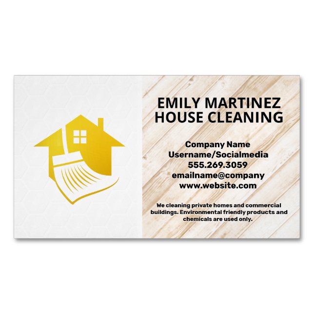 House Broom Logo  | Wood and Tile Floors  Magnetic Business Card (Front)