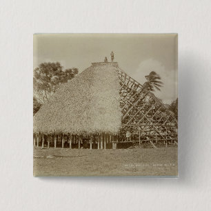 House Building in Samoa, c.1875 (sepia photo) 2 Inch Square Button