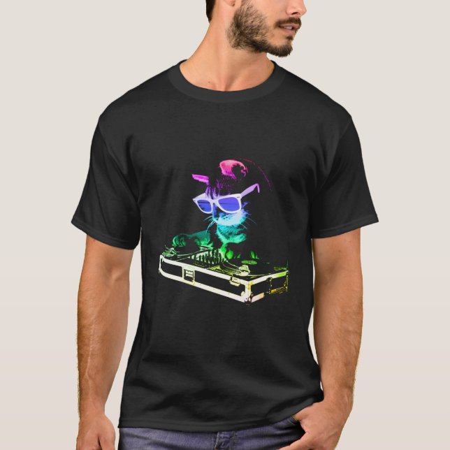 House Cat Rainbow Dj Cat Kitty T-Shirt (Front)