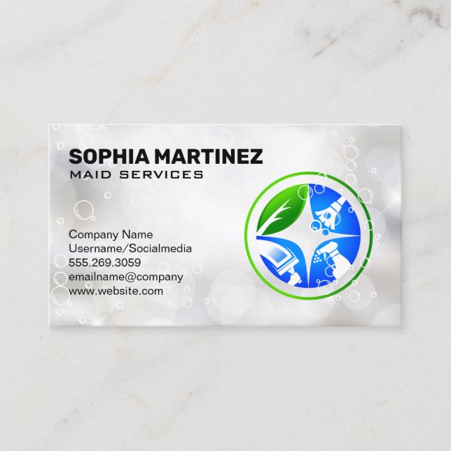 House Chores Cleaning Icons | Soap Bubbles Business Card (Front)
