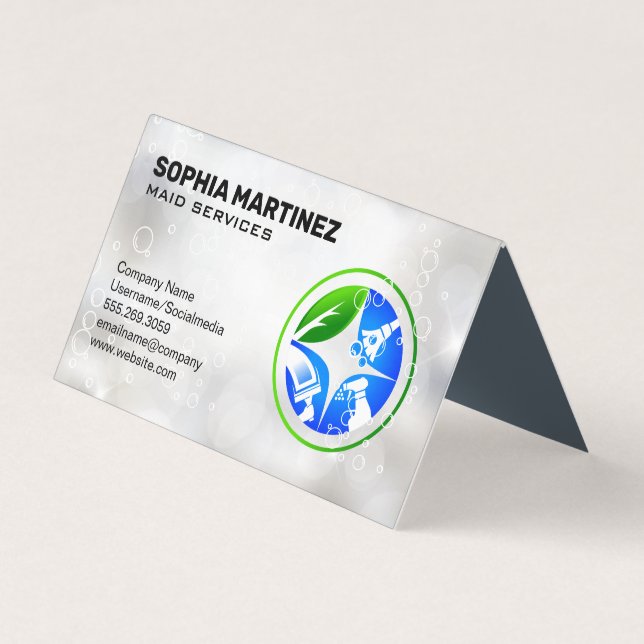 House Chores Cleaning Icons | Soap Bubbles Business Card (Front)