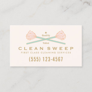 House Cleaner Cleaning Services Crossed Pink Mops Business Card