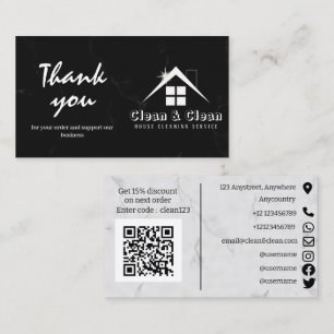 House Cleaning Black and White Marble Thank You Calling Card