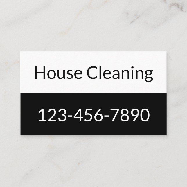 House Cleaning Black and White Promotional Business Card (Front)