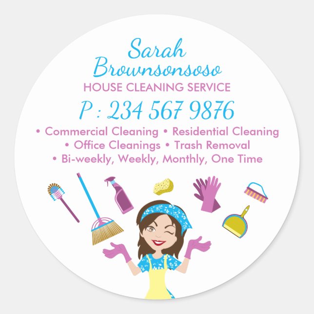 House Cleaning Business Services Janitorial Maid Classic Round Sticker (Front)