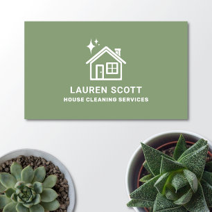 House Cleaning Cleaner Simple Minimalist Green Business Card