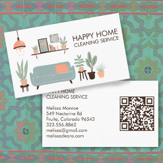 House Cleaning Cute Livingroom Art Custom QR Code Business Card