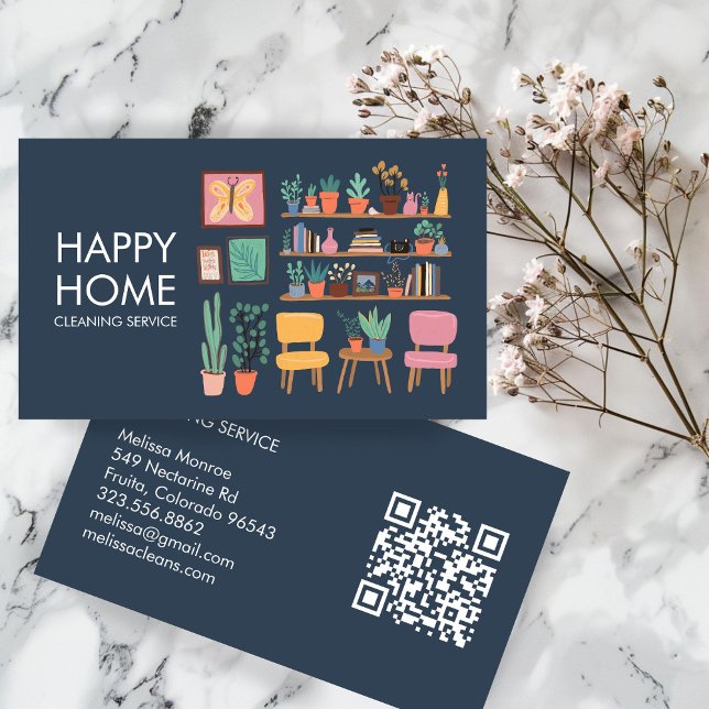 House Cleaning Cute Livingroom Art Custom QR Code Business Card (House Cleaning Cute Livingroom Art Custom QR Code Business Card
)