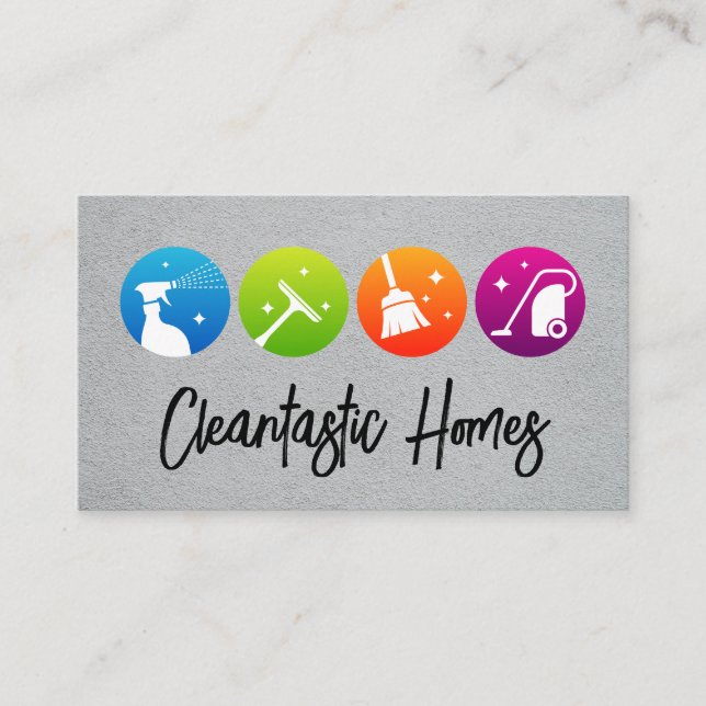 House Cleaning Equipment | Cleaning Icons Business Card (Front)