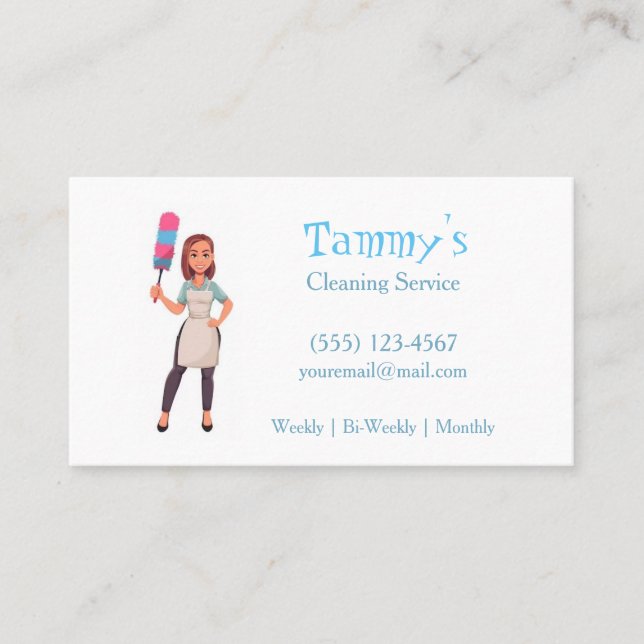 House Cleaning Girl Service Business Card (Front)