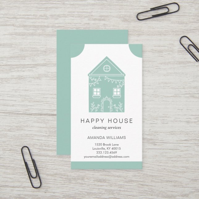 House Cleaning Home Services Charming Business Card (Front/Back In Situ)