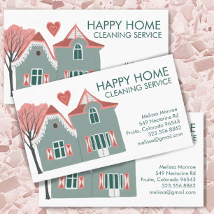 House Cleaning Home Services Charming Pink Green Business Card