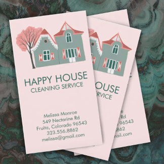 House Cleaning Home Services Charming Pink Green Business Card