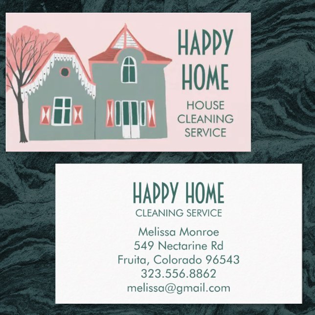 House Cleaning Home Services Charming Pink Green Business Card (Creator Uploaded)
