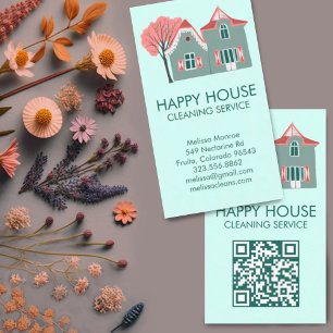 House Cleaning Home Services Charming QR Code Business Card