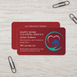 House Cleaning Home Services Charming Red qr code Business Card