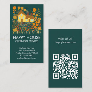 House Cleaning Home Services Floral Farmhouse QR Business Card