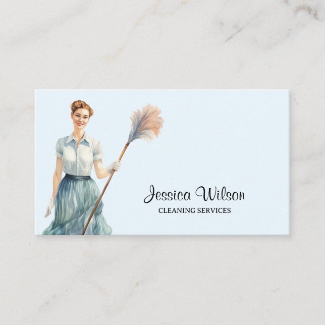House Cleaning Housekeeping Retro Maid Service  Business Card (Front)
