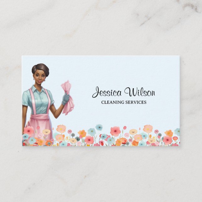House Cleaning Housekeeping Retro Maid Service  Business Card (Front)