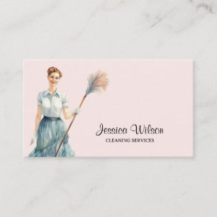 House Cleaning Housekeeping Retro Maid Service Business Card