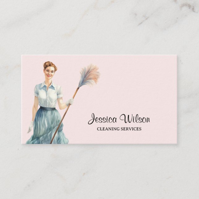 House Cleaning Housekeeping Retro Maid Service  Business Card (Front)