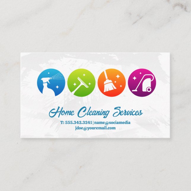 House Cleaning Icons and Chore Services Business Card (Front)