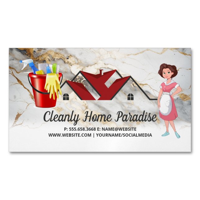 House Cleaning | Janitorial | Hotel Worker Magnetic Business Card (Front)