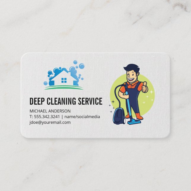 House Cleaning Logo | Cleaning Guy Business Card (Front)