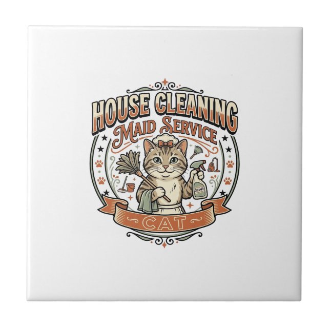 House Cleaning Maid Service Cat House Cleaning Mai Tile (Front)