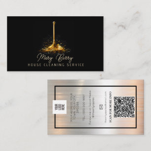 House Cleaning Maid Service Gold Mop Logo  Business Card