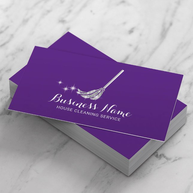 House Cleaning Maid Service Modern Purple & Silver Business Card (Creator Uploaded)