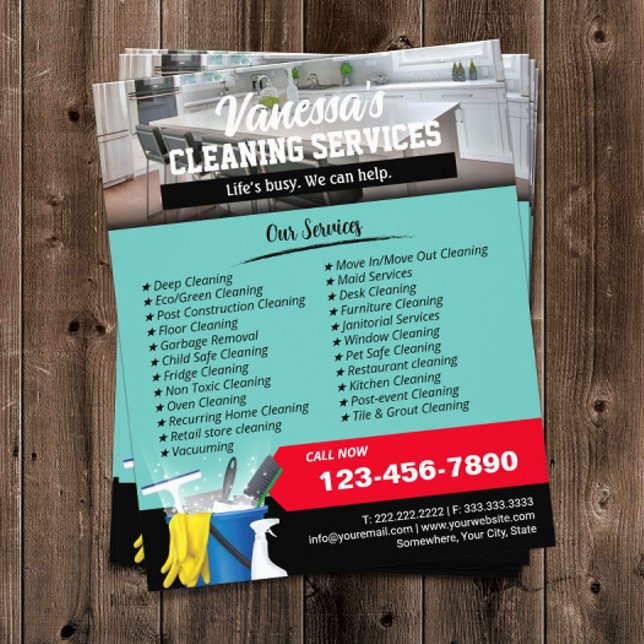 House Cleaning Maid Service Teal Photo Flyer (Creator Uploaded)