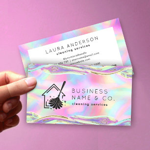 House Cleaning Maid Trendy Holographic Girly Business Card