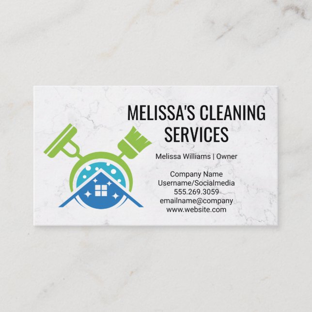 House Cleaning | Mop Broom Logo Business Card (Front)