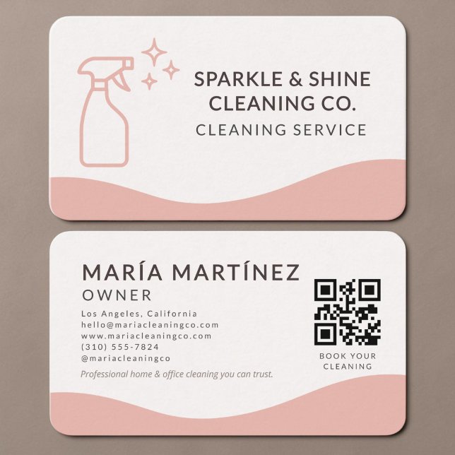 House Cleaning Pink QR Code  Business Card (Creator Uploaded)