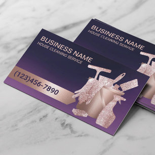 House Cleaning Purple & Rose Gold Professional Business Card