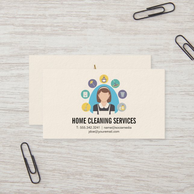 House Cleaning Service | Cleaning Worker Business Card (Front/Back In Situ)