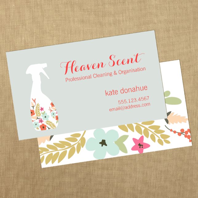 House Cleaning Service Floral Spray Bottle  Business Card (Creator Uploaded)
