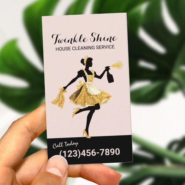 House Cleaning Service Gold Maid Blush Pink Business Card (Creator Uploaded)