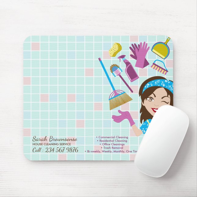 House Cleaning Service Janitorial Lady Washing Mouse Pad (With Mouse)