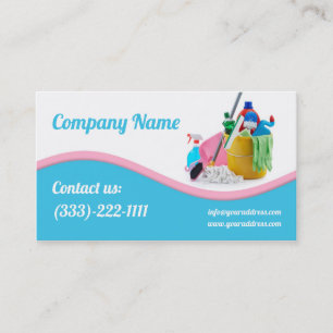 House Cleaning Service Light Blue & Pink Wave Card