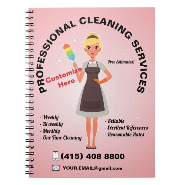 House Cleaning Service Maid Janitorial Lady Notebook (Front)