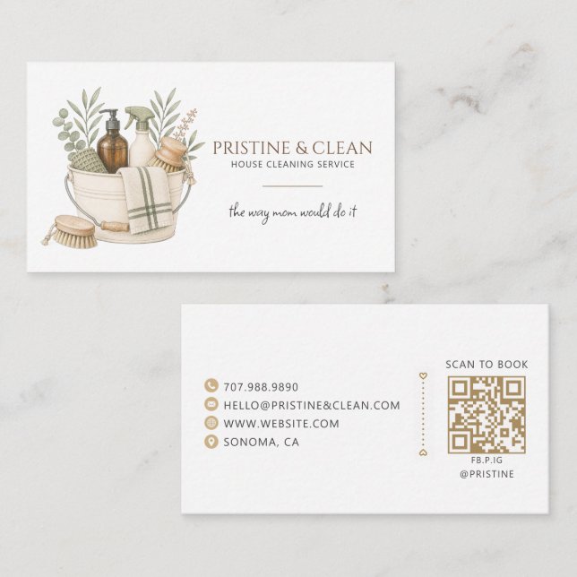 House Cleaning Service QR Code Business Card (Front/Back)